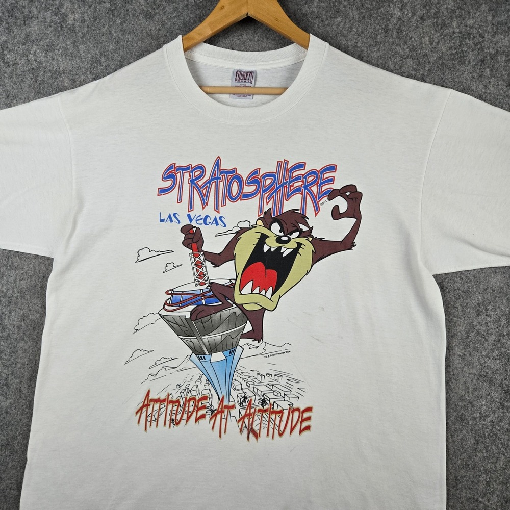 Vintage Taz Stratosphere Las Vegas T Shirt Mens XL White Looney Tunes 90s